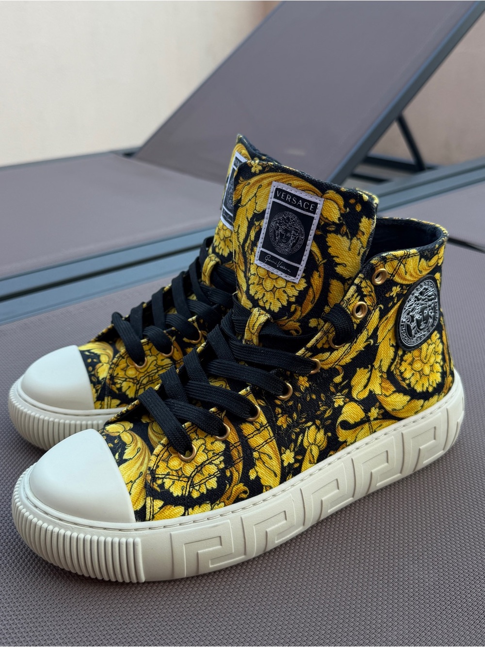 Versace Black & Yellow Baroque High-Top Sneakers